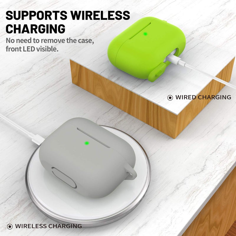 ATUAT for AirPods Pro 1st/2nd Generation Case Cover, Protective Silicone Skin Accessories with Keychain for Women Men for Apple AirPods Pro 2019/2022 Charging Case,Front LED Visible-Grey - Image 3